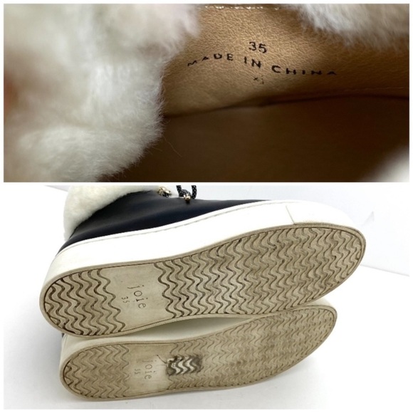 JOIE Handan Shearling High-Top Fur Cuff Leather Platform Sneakers in Black Sz 5 - Picture 10 of 10